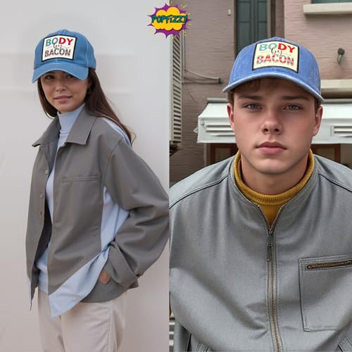 Popfizzy Funny Hats for Men and Women, Fun Adult Baseball Cap, Funny Birthday Gifts for Women and Men, Cool Dad Hat Gift Idea - color: Body By Bacon (Blue)
