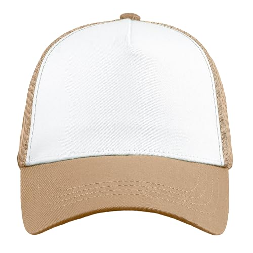 Falari 5-Panel Mesh Baseball Cap, Trucker Hat, Structured Plain Design, Cotton, Adjustable Size - color: 1pk Khaki