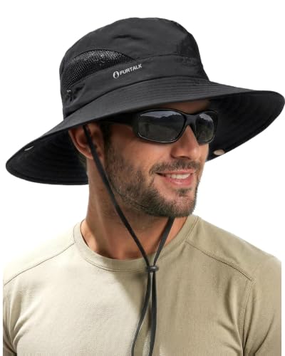 FURTALK Mens Bucket Sun Hat UPF Protection Wide Brim Breathable Fishing Hat - color: Black
