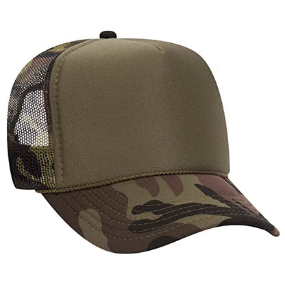 OTTO Wholesale 12 x Polyester Foam Front 5 Panel High Crown Mesh Back Trucker Hat - (12 Pcs) - color: Camo 021cpb