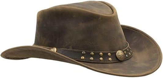 SideWinder Cowboy Hat Durable Jungle Grain Leather Unisex Adult for Men Shapeable Outback Western Style Wide Brim - color: Coffee, size: Large