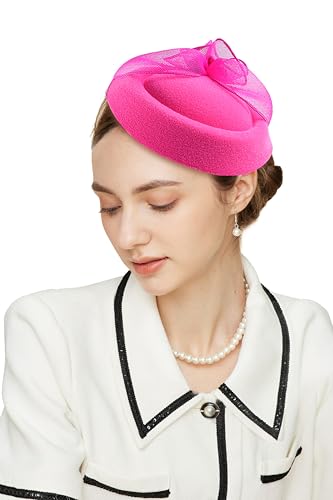 Gionforsy Fascinators Hats Pillbox Tea Party Fascinator Hats for Women - color: Rose Red