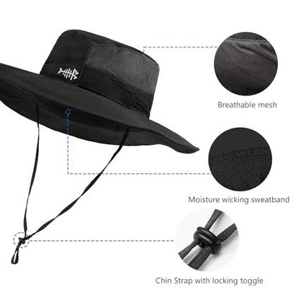 BASSDASH UPF 50+ Fishing Sun Hat Water Resistant Unisex Wide Brim Bucket Boonie Hat for Hiking Camping Safari FH15 - color: Black, size: Medium