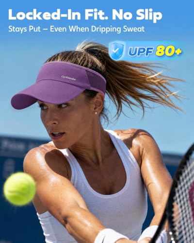 Sport Sun Visor Hat for Women Men - Lightweight Stretchy Polyester Spandex Quick Dry Sweatband Wrinkle Resistant - color: Purple, size: Small
