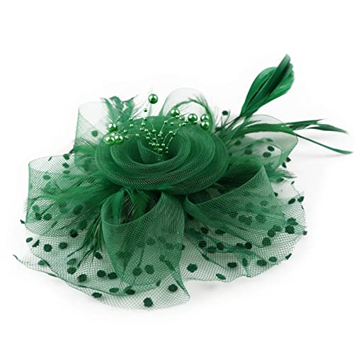 AQOKKA Women Fascinators Hats Flower Fascinators with Headband and Clip Tea Party Headwear for Women and Girls - color: 1 Pc 7" Diameter / Green