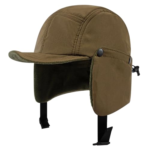 Clakllie Winter Earflaps Hat Short Brim Baseball Cap with Ear Flap Warm Trapper Hat Soft 5 Panel Style Russian Hats - color: Cdus-bswd2403-brown