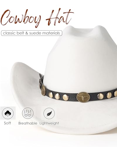 Western Cowboy Hat for Men Wide Brim Suede Cattleman Cowgril Hats - color: Black Belt /Light Beige