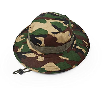 Outdoor Wide Brim Sun Protect Hat, Classic US Combat Army Style Bush Jungle Sun Cap for Fishing Hunting Camping - color: Green Camouflage