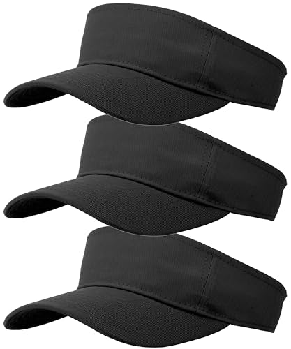 3 Pcs Sun Visor for Women Men Outdoor Sport Golf Tennis Softball, Adjustable Visors Hats - color: Black