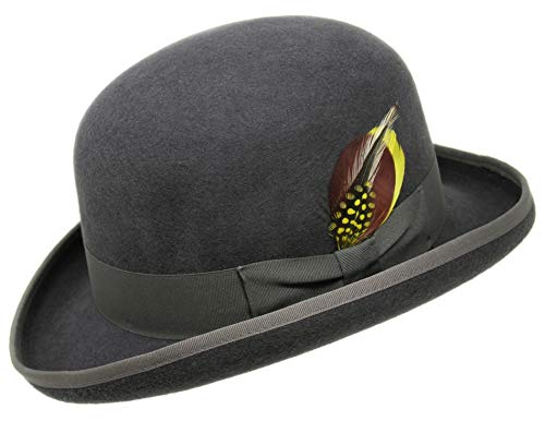 Premium Orwell - Bowler Derby Hat - 100% Wool Felt - color: Grey, size: 7 1/2-7 5/8