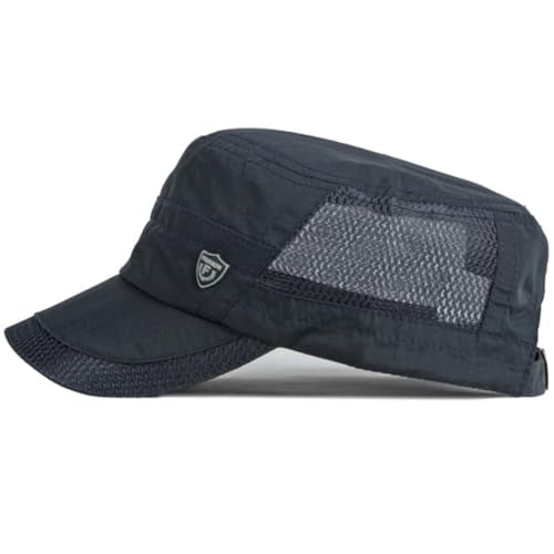 Men's Breathable Military Caps Cadet Army Caps Summer Flat Top Cap - color: B-navy/Light Grey/Black