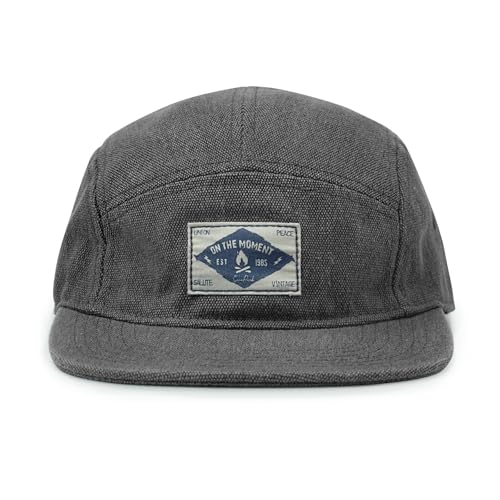 CLAPE Snapback 5 Panel Hat for Men, Washed Cotton Vintage Flat Brim Cap - color: 5p02-washed Black