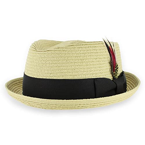 Belfry Men/Women Summer Straw Pork Pie Trilby Fedora Hat in Blue, Tan, Black - color: Natural, size: Large