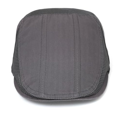 DIYDECAL Mens Cotton Mesh Newsboy Cap Flat Ivy Gatsby Hat Summer Driving Cabbie Cap - color: Grey