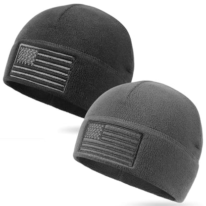 OUTDOOR SHAPING American Flag Fleece Beanie with Embroidered Patch Hat - color: Black+grey
