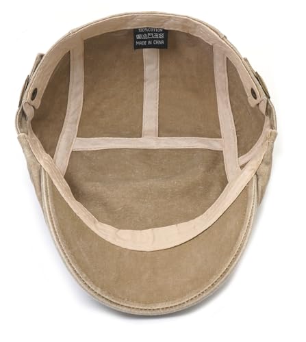 Initlove Mens Newsboy Cap Washed Beret Ivy Hat Flat Hats for Cabbie Driving - color: Khaki