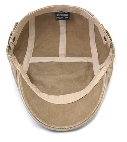 Initlove Mens Newsboy Cap Washed Beret Ivy Hat Flat Hats for Cabbie Driving - color: Khaki