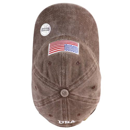 Falari USA Flag Embroidered Baseball Cap, Low Profile Adjustable Dad Hat, 100% Cotton, Pre-Washed - color: Brown