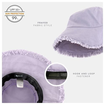 CHOK.LIDS Frayed Bucket Hat Washed Cotton Floppy Wide Brim Boonie Cap - color: Lavender