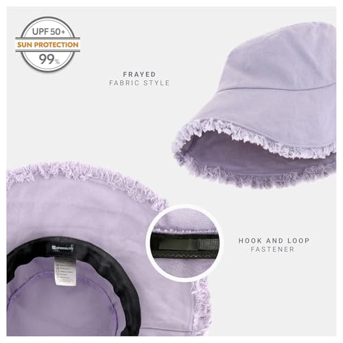CHOK.LIDS Frayed Bucket Hat Washed Cotton Floppy Wide Brim Boonie Cap - color: Lavender