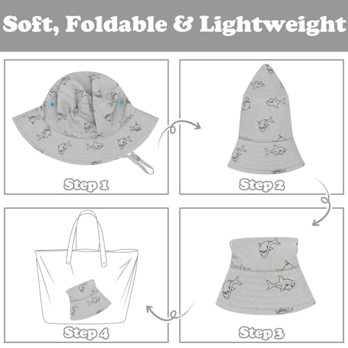 Sarfel Baby Sun Hat Toddler Sun Hat UPF 50+ Baby Bucket Hats Infant Toddler Beach Essentials Kids Summer Hats Boys Girls Cap - color: Grey Sharks, size: 6-12 Months