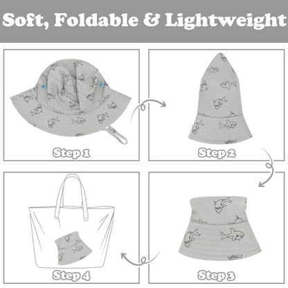 Sarfel Baby Sun Hat Toddler Sun Hat UPF 50+ Baby Bucket Hats Infant Toddler Beach Essentials Kids Summer Hats Boys Girls Cap - color: Grey Sharks, size: 6-12 Months