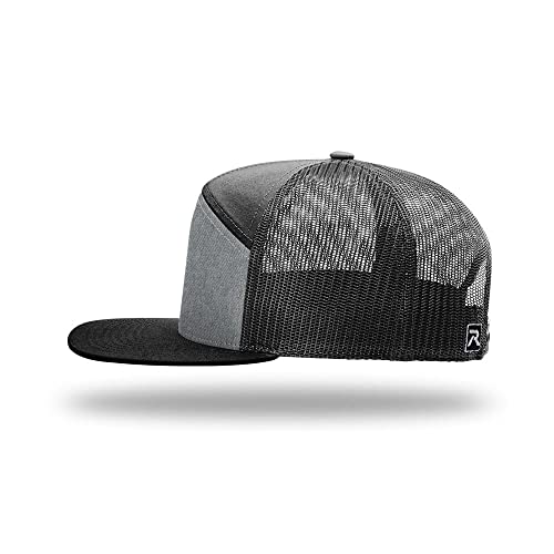 Richardson 168 Hi-Pro 7 Panel Adjustable Snapback Trucker Mesh Back Cap - color: Heather Grey/Black