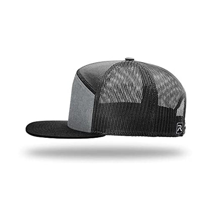 Richardson 168 Hi-Pro 7 Panel Adjustable Snapback Trucker Mesh Back Cap - color: Heather Grey/Black