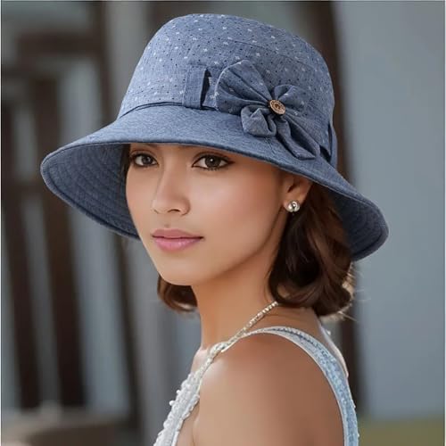 Glamorstar Cloche Hats for Women Vintage Bowler Hat Floral Fedora Bucket Hats - color: Blue B