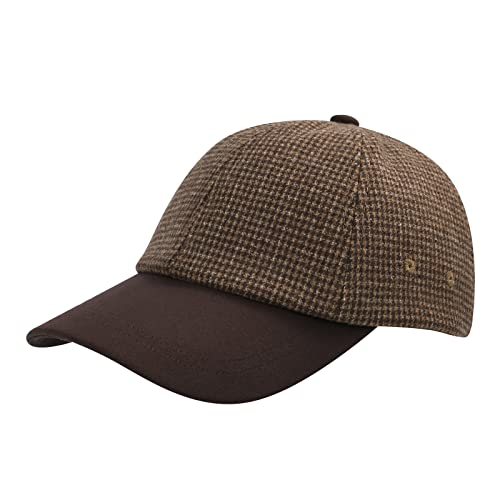 BOTVELA Men Wool Adjustable Tweed Baseball Cap - color: P T-houndstooth Coffee