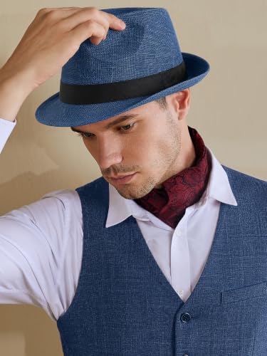 BABEYOND Men's 1920s Short Brim Trilby Fedora Hat - color: A-blue