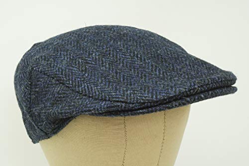 Nevis Flat Cap - 100% Handwoven Wool – Harris Tweed – Water Resistant - color: Navy Herringbone, size: 7-7 1/8