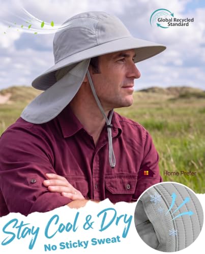 Home Prefer UPF 50+ Sun Hat with Neck Flap Wide Brim Fishing Hat for Men - color: Light Gray