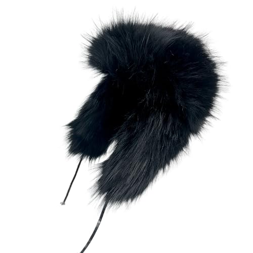 Y2K Faux Fur Russian Hat, Soft, Warm Winter Trapper Hat with Earmuffs for Men and Women - color: Black