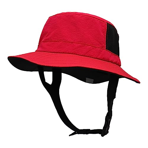 Men Bucket Hat Wide Brimmed Foldable Ladies Surf Sun Hat UPF50+ - color: Red