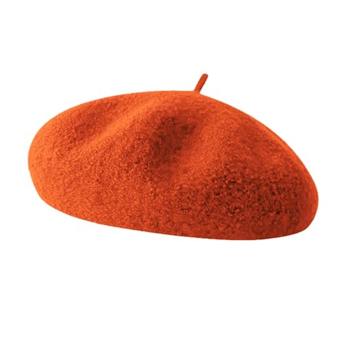 French Beret Hats for Women - Soft Warm Wool Solid Color Beanie Winter Cap - color: Orange