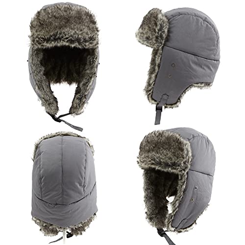 Jeff & Aimy Stylish Plaid Winter Wool Trapper Faux Fur Earflap Hunting Hat Ushanka Russian Cold Weather Thick Lined 55-61CM - color: 67217#grey, size: Large