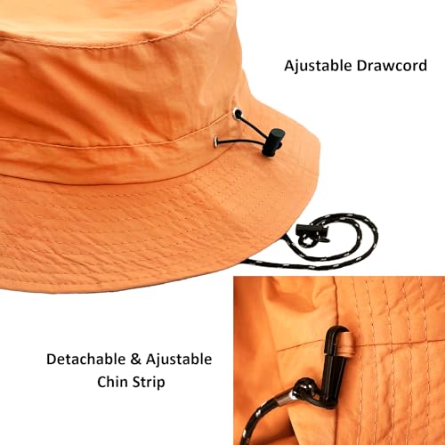 woogwin Waterproof Bucket Rain Hat with Chin Strap Quick Dry Packable Boonie Sun Hat Safari Hat UV Protection - color: Orange