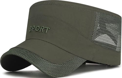 Cadet Army Cap Mesh Quick Qry Flat Top Cap Military Hat for Men Women - color: Army Green
