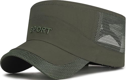 Cadet Army Cap Mesh Quick Qry Flat Top Cap Military Hat for Men Women - color: Army Green