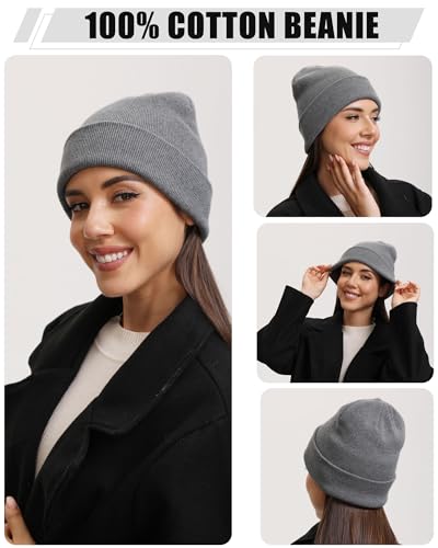 vidsel 100% Cotton Beanie Hat-Unisex Winter Knit Cuffed Beanies Skull Cap - color: 2pcs - Black, Light Grey