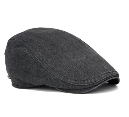 QHFHULV Newsboy Cap for Men Cotton Flat Gatsby Ivy Golf Cabbie Driving Hat - color: Casual Black