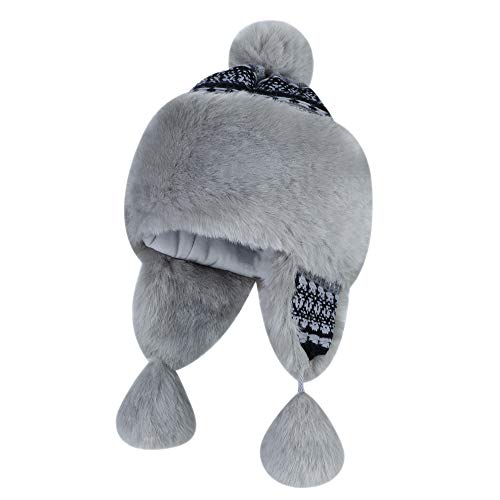 Warmer Faux Fur Trapper Hat for Women, Furry Warm Mongolian Russian Skiing Winter Cold Windproof Earflap Outdoor Cap - color: Grey