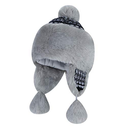 Warmer Faux Fur Trapper Hat for Women, Furry Warm Mongolian Russian Skiing Winter Cold Windproof Earflap Outdoor Cap - color: Grey