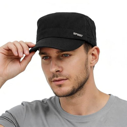 Unisex Cadet Army Cap Military Flat Top Hat for Men Women - color: Black