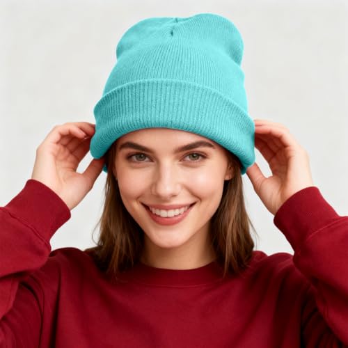 ZOORON Beanie for Men Women Warm Winter Hat Unisex Soft Knit Cuffed Beanie - color: Lake Blue