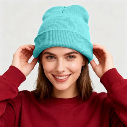 ZOORON Beanie for Men Women Warm Winter Hat Unisex Soft Knit Cuffed Beanie - color: Lake Blue