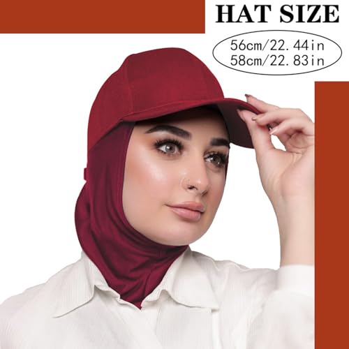 One-Piece Hijab Baseball Cap for Women Quick Dry Sun Hat Outdoor Headscarf - color: Burgundy