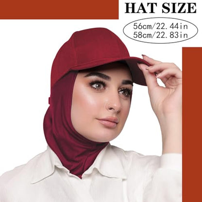 One-Piece Hijab Baseball Cap for Women Quick Dry Sun Hat Outdoor Headscarf - color: Burgundy