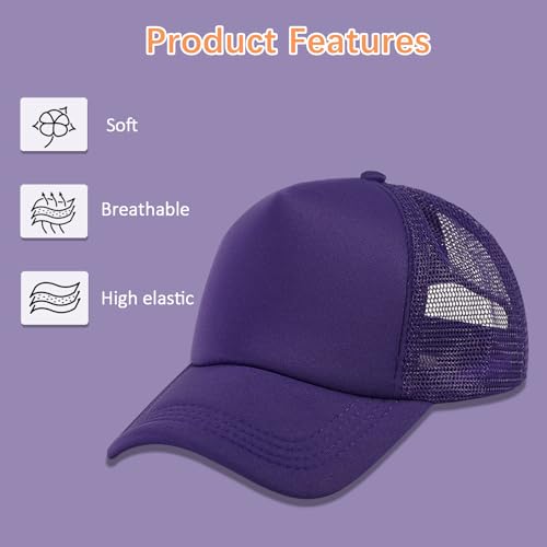 OKBA 5 Pack Sublimation Blank Baseball Cap Adjustable Hat Polyester Mesh Trucker Hats for Men and Women - color: 5pcs*purple Hat